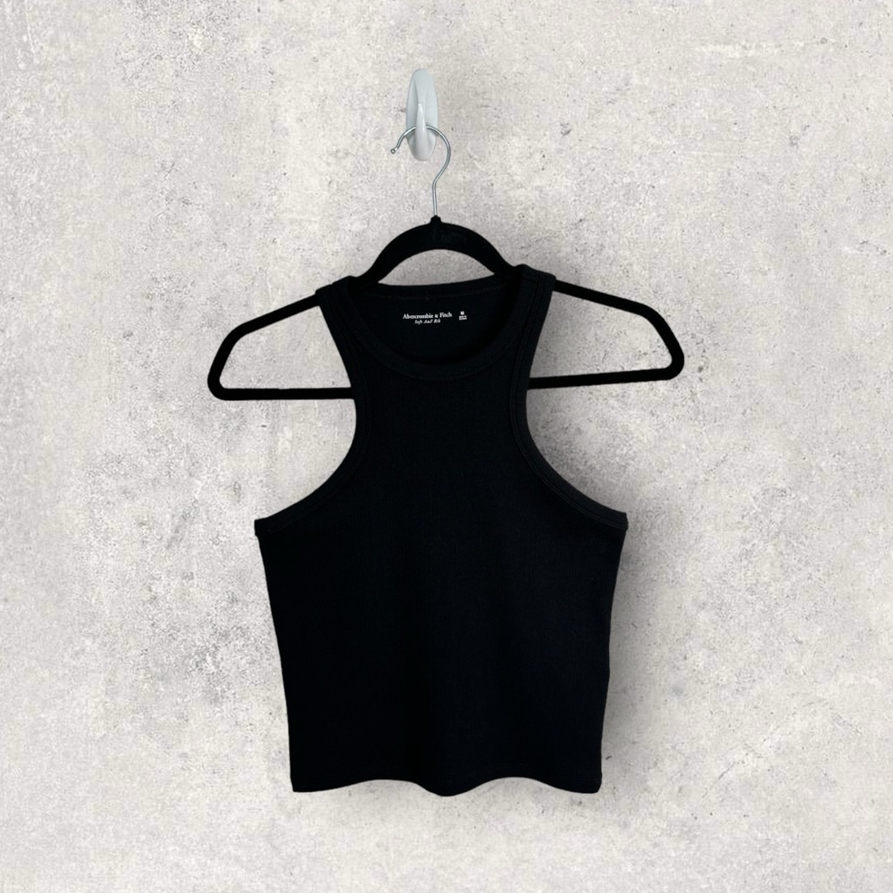 Abercrombie Cropped High-Neck Rib Tank - Black
